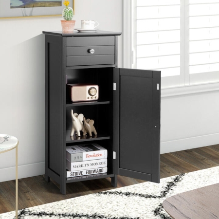 CostwayBathroom Storage Cabinet Side Storage Organizer with Adjustable Shelf-Black - Bath > Floor Cabinets