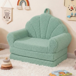 Costway2-in-1 Kids Flip Out Sofa with Soft Fabric Cover for Playroom-Green
