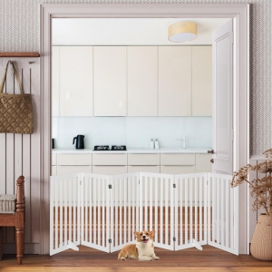 Costway6-Panel Expandable Pet Gate for Small Dogs Fits Doorways and Stairs-White