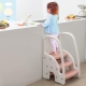 CostwayThree-Step Stool with Safety Handles and Non-slip Pedals for Toddlers-Grey - Baby & Kids > Toddler & Kids Furniture > Kids Stools