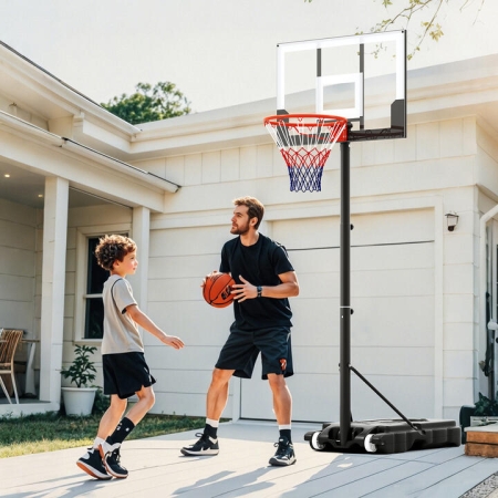 Costway100-212cm Kids Basketball Hoop Portable with Shatterproof PC Backboard-Black &. - Sports > Sport Equipments