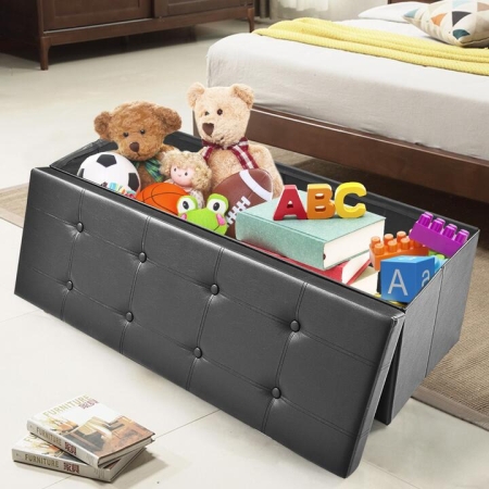CostwayTufted Faux Leather Folding Storage Ottoman Bench - Furniture > Entryway > Shoe Racks & Storage Benches