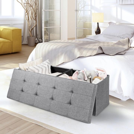CostwayFabric Folding Storage Ottoman with Divider for Entryway - Furniture > Entryway > Shoe Racks & Storage Benches