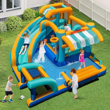 CostwayInflatable Water Park with Market Stand and Climbing Wall (With Blower) - Toys & Hobbies > Outdoor Play > Inflatable Water Slides