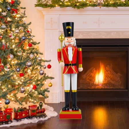 Costway83cm/122cm Christmas Nutcracker Xmas Nutcracker Figure with High Hat and Beautiful. - Decor > Holiday Decor > Christmas > Christmas Inflatables