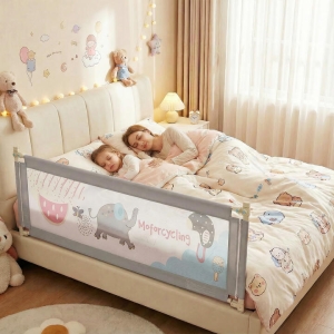 Costway175cm Oxford Fabric Height-Adjustable Baby Bed Rail with Zipper-Grey