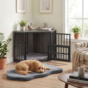 CostwayCorner Dog Crate & Memory Foam Dog Bed Set for Small Dogs