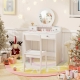 CostwayPrincess Makeup Dressing Desk and Chair Set with Mirror-White