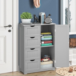 CostwayWooden Floor Cabinet with 4 Drawers for Bathroom Hallway-Gray