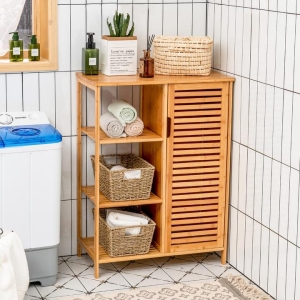 CostwayBamboo Bathroom Storage Cabinet with Single Door for Bathroom