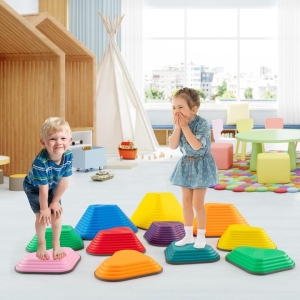 Costway11 Pieces Indoor and Outdoor Balance Stepping Stones for Kids-Colourful