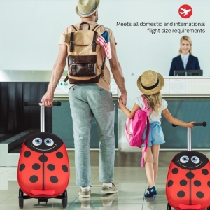 Costway2-IN-1 Skateboard Luggage with 3 Color Lighted Wheels for Kids-Red