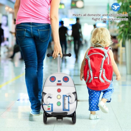 Costway2-IN-1 Skateboard Luggage with 3 Color Lighted Wheels for Kids-White - TOYS