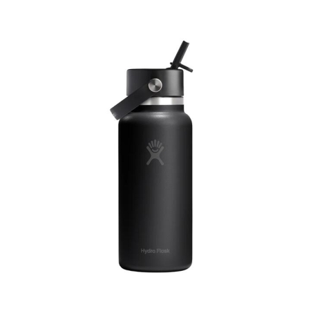 Hydro Flask Wide Mouth Black Bottle with Flex Straw Cap 946ml - Water Bottles