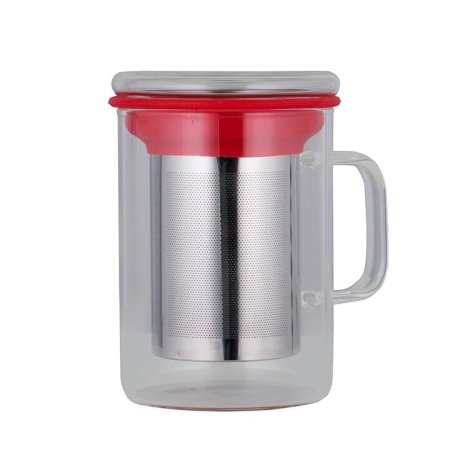 Avanti Teacup Glass with Stainless Steel Infuser & Red Lid - Teacups