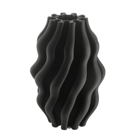 Black Ripple 3D Printed 15x24cm Ceramic Vase - Vases