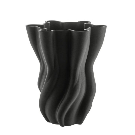 Black Fluted 3D Printed 21x25cm Ceramic Vase - Vases