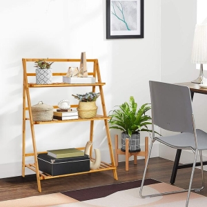 Costway Folding Bamboo Plant Stand for Garden