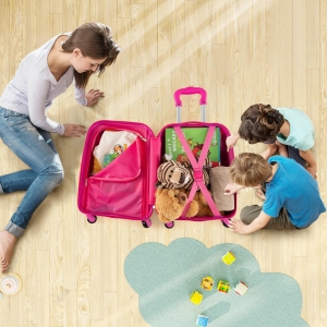 Costway2-Piece Carry-on Luggage Set with Spinner Wheels for Children-Unicorn-Peach Red