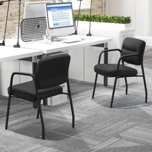 CostwayWaiting Room Chair No Wheels Set of 2 with Integrated Armrests-Black