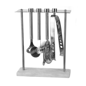 Bar Tool Set Mirrored Stainless Steel with Marble Base