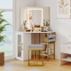CostwayMakeup Vanity Desk with Mirror and Lights Corner Dressing Table-White CostwayMakeup Vanity Desk with Mirror and Lights Corner Dressing Table-White