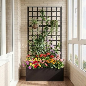 CostwayGalvanized Planter Box with Drainage Holes for Vegetables Patio Backyard-Black