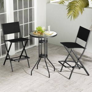 CostwayFolding Bar Stool Set of 2 with Metal Frame for Balcony Garden Poolside-Black