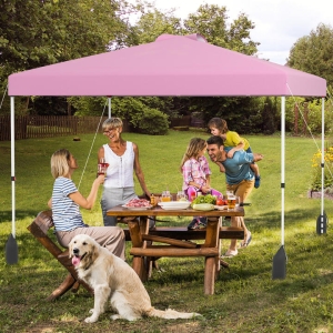 Costway3 x 3 m Pop up Canopy Tent with 1 Sidewall and Wheeled Bag-Pink
