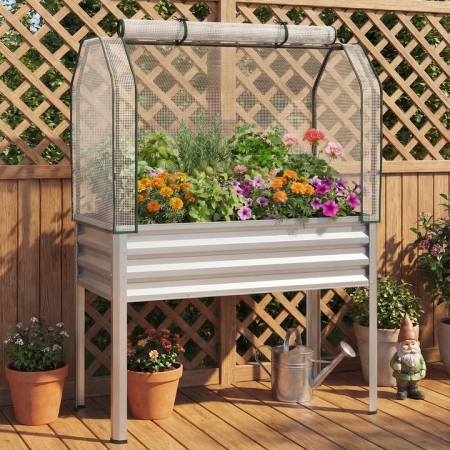 CostwayGalvanized Raised Garden Bed with Legs and Greenhouse Cover for Patio-Silver - Outdoor > Garden > Raised Garden Beds