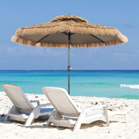 Costway2 Tier Hula Thatched Patio Tiki Umbrella with 8 Ribs for Beach - Outdoor > Outdoor Shades > Outdoor Umbrellas