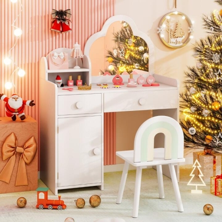 Costway2-in-1 Children Kids Vanity Set with Mirror and Detachable Top for Girls Ages 3-7. - TOYS