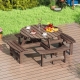 Costway6-Person Round Picnic Table Set with 5 cm Umbrella Hole-Brown - Outdoor > Outdoor & Patio Furniture > Patio Tables