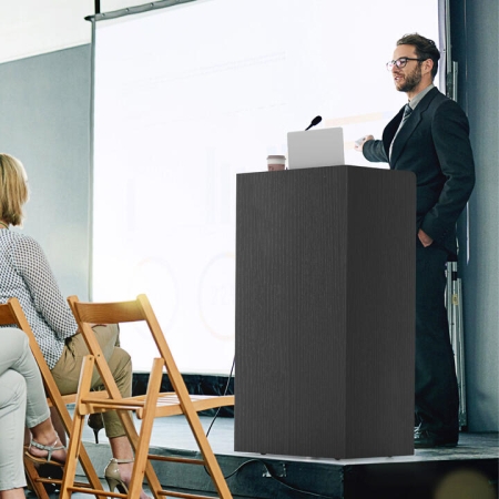 CostwayRolling Lectern Stand 105cm Presentation Podium with 2 Shelves for Church-Black - Furniture > Home Office > Laptop Tables & Printer Stands