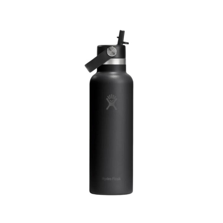 Hydro Flask Standard Mouth Black Bottle with Flex Straw Cap 621ml - Water Bottles
