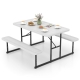 CostwayPicnic Table Bench Set with Umbrella Hole for 2-4 People-White